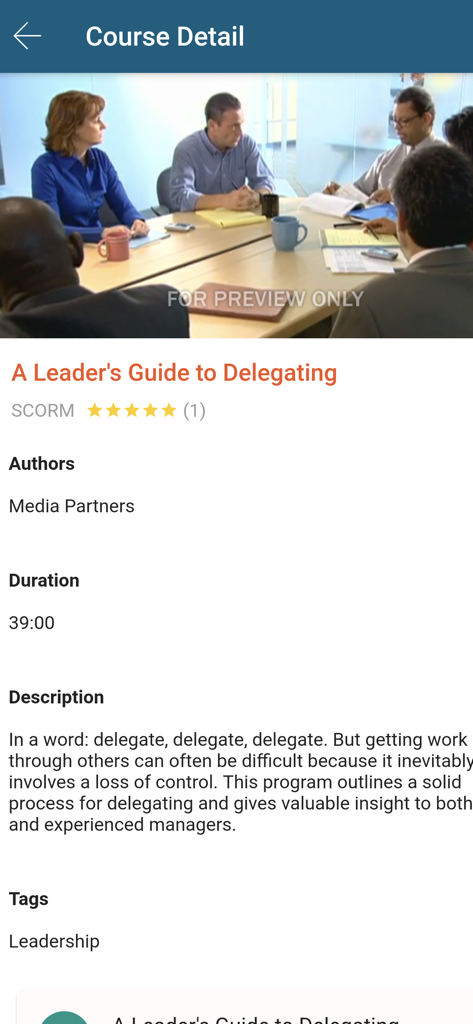 Course detail screen for a leadership training module in the Brainier mobile app