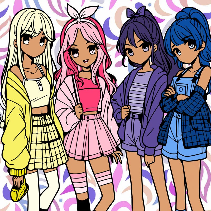 teen manga girls group of 4
