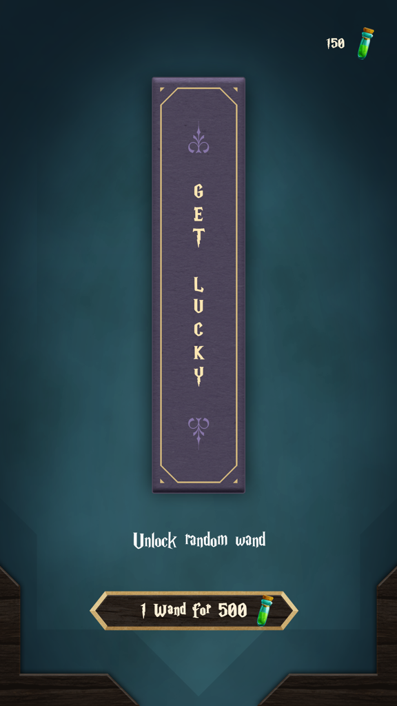 Magic Wands: Wizard Spells - In-app screen to unlock a random magic wand using 500 potions in Magic Wands Wizard Spells app