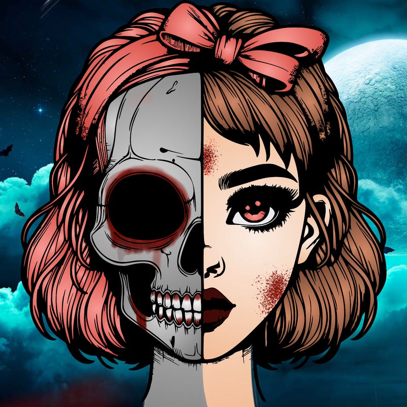 realistic girl with half skull mask