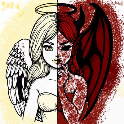 realistic angel half demon