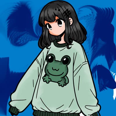girl wearing frogging sweatshirt