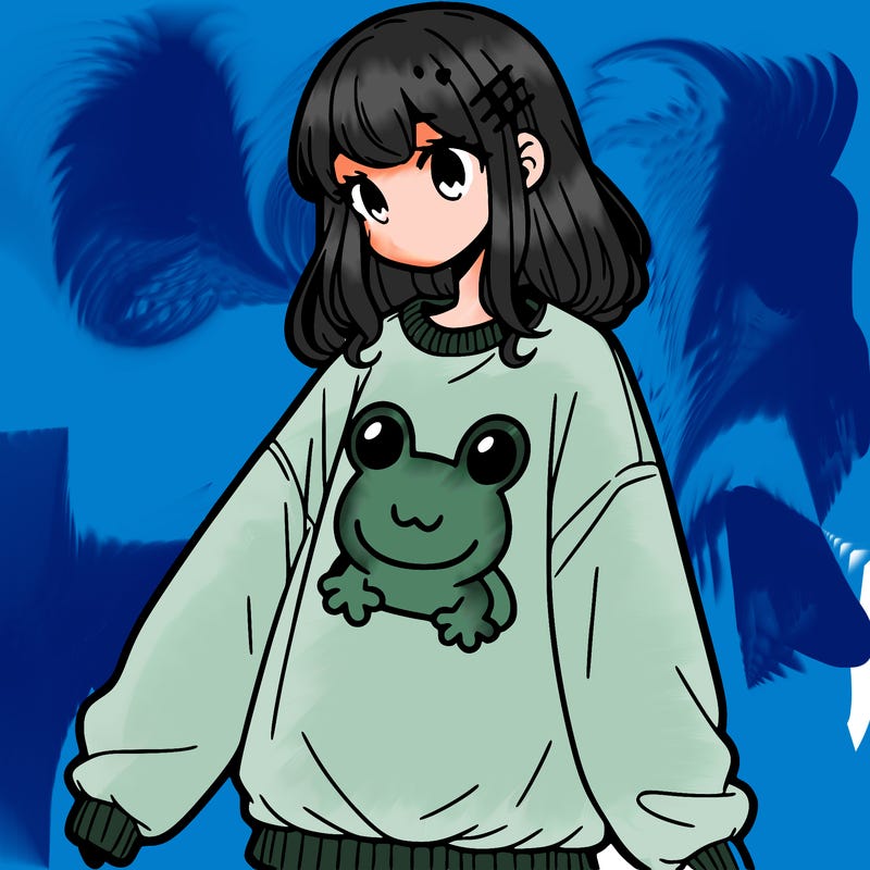 girl wearing frogging sweatshirt