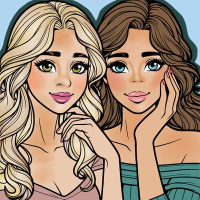 beautiful women best friends realistic