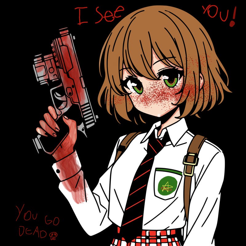 girl manga character with a gun