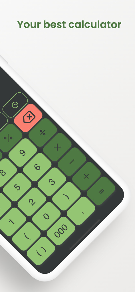 Calculator CILU - A close up of a smartphone displaying the green numeric keypad and history icon of the Calculator CILU app