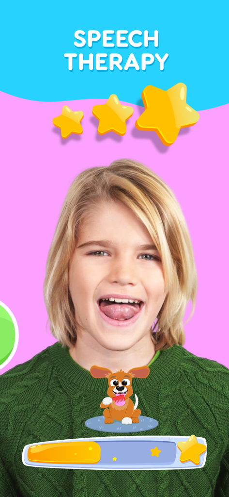 Speech Therapy - Mio For Kids - A young boy practicing speech articulation sounds with a cartoon character in the Mio for Kids app