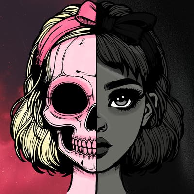 realistic girl with half skull mask