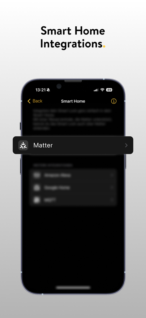Nuki Smart Lock app interface showing smart home integration options highlighting Matter support