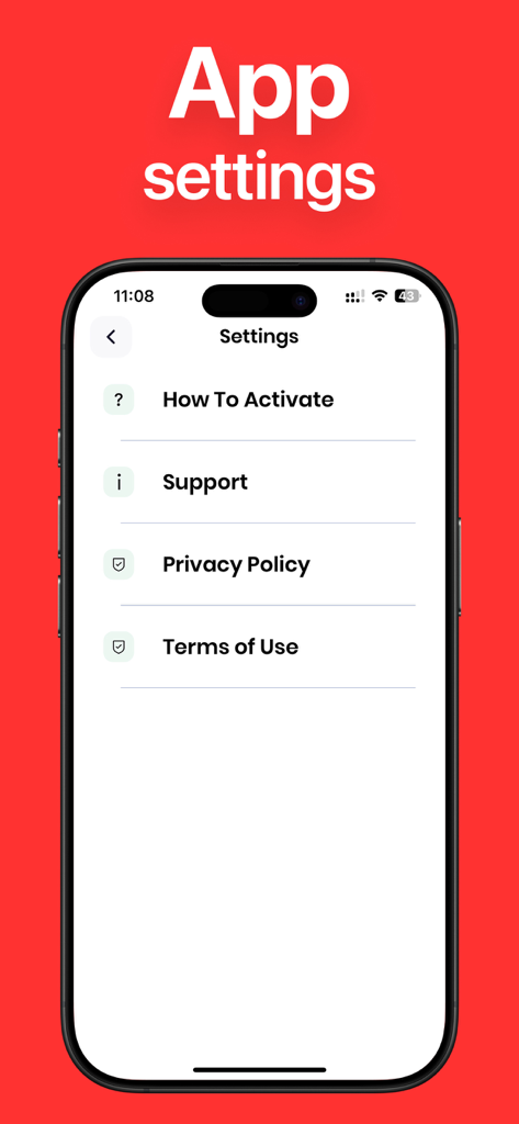 PornBlocker App - PornBlocker app settings screen showing support and privacy policy options on an iPhone.