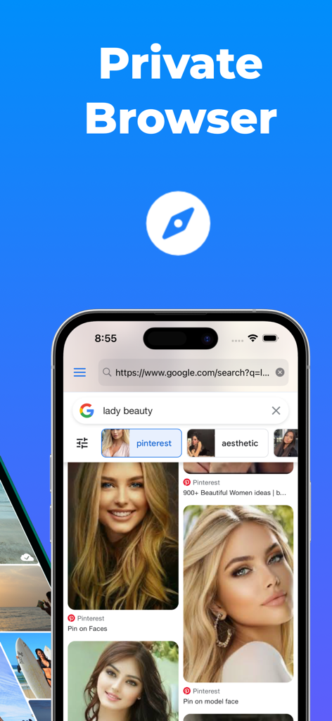 Private browser interface within the Secure Folder Photo Vault app showing a secure search result