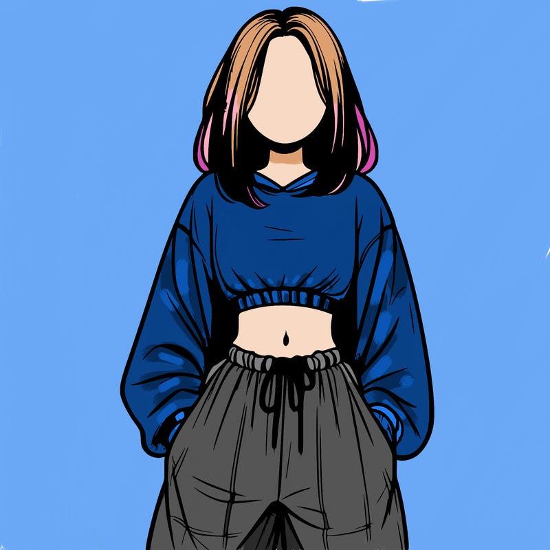 realistic girl faceless with baggy pants and a crop top