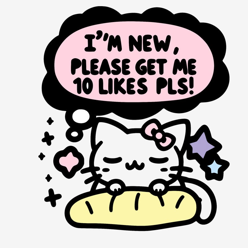 kitty taking a nap dream talking and saying "i'm new, please get me at least 10 likes pls!!"