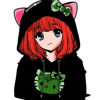 a girl wearing a hello kitty sweater with hood also realistic