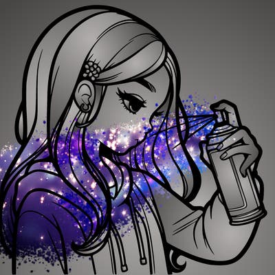 a realistic girl spray painting