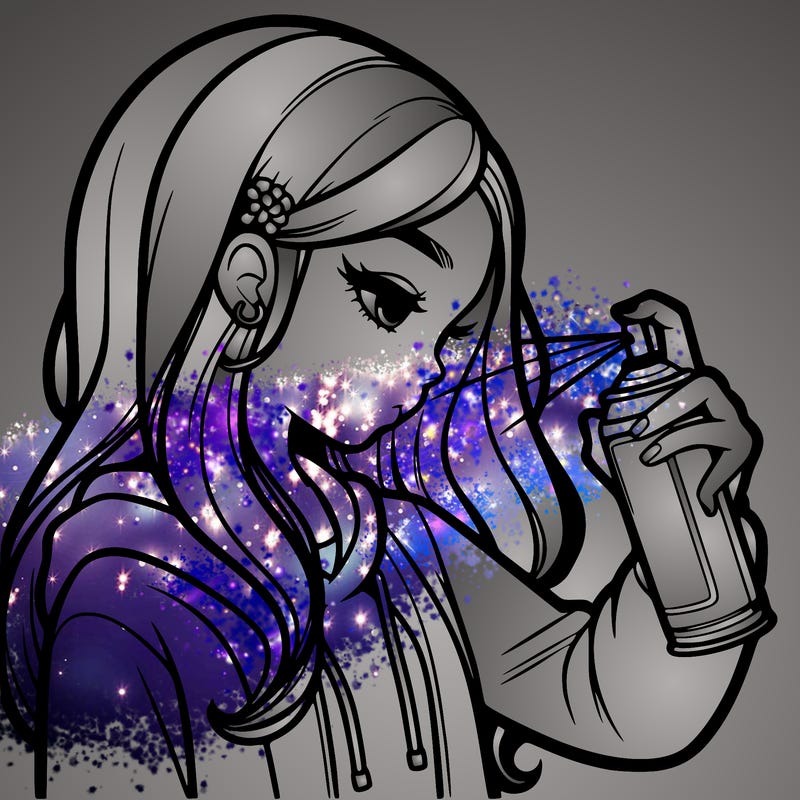 a realistic girl spray painting
