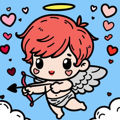 cupid with hearts around it