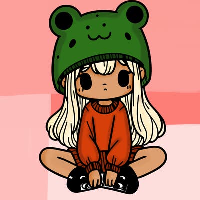 a girl wearing a frog hat and some frog socks