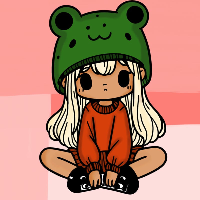 a girl wearing a frog hat and some frog socks