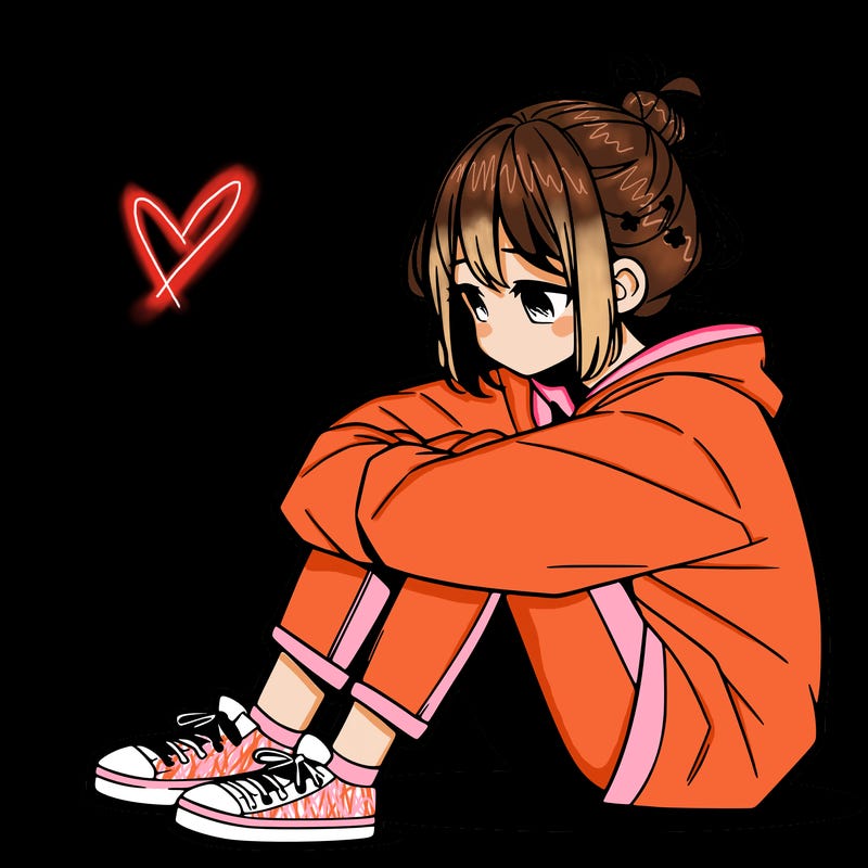 sad anime girl sitting alone