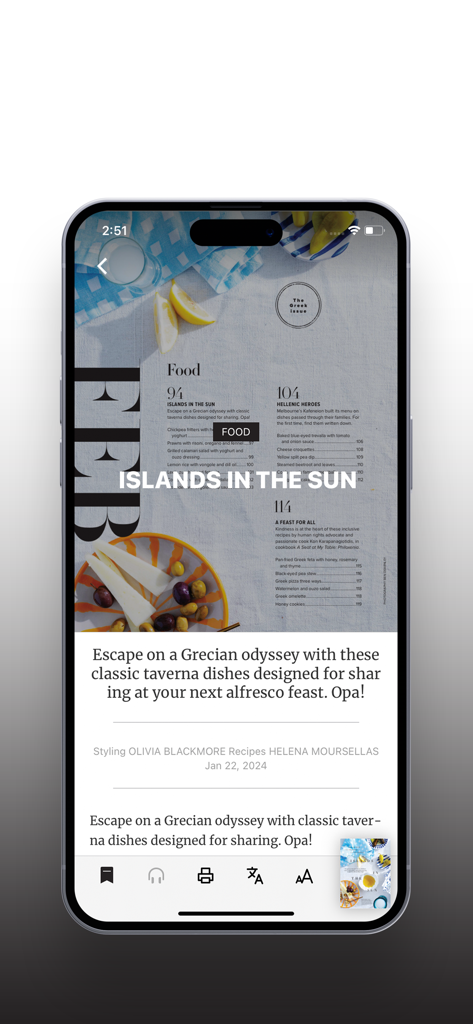 Gourmet Traveller - Gourmet Traveller App mit einem Artikel über griechisches Essen und Reisen.