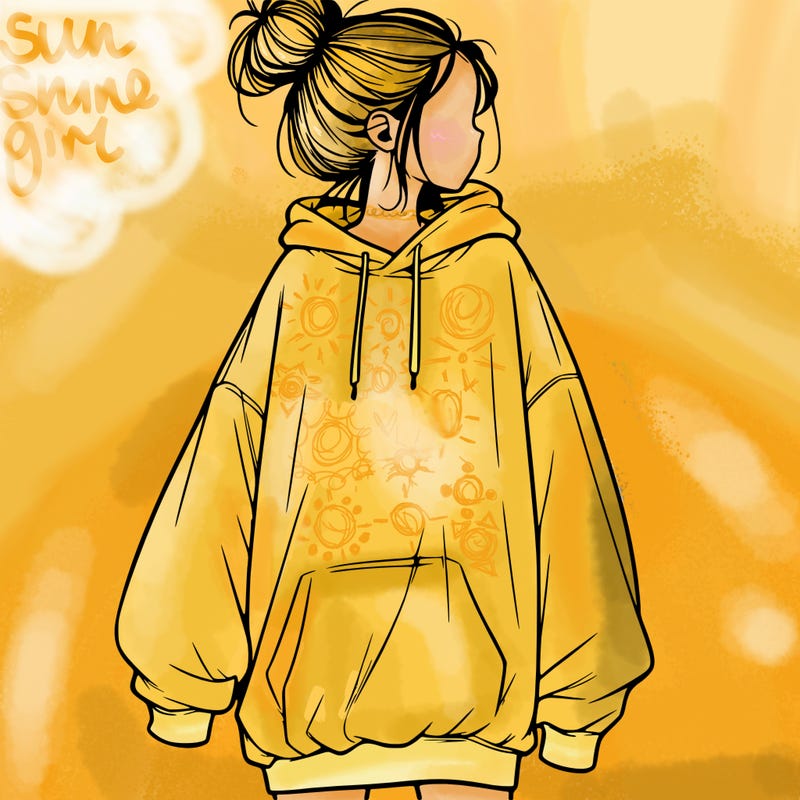 realistic girl with a oversized sweatshirt on and a bun