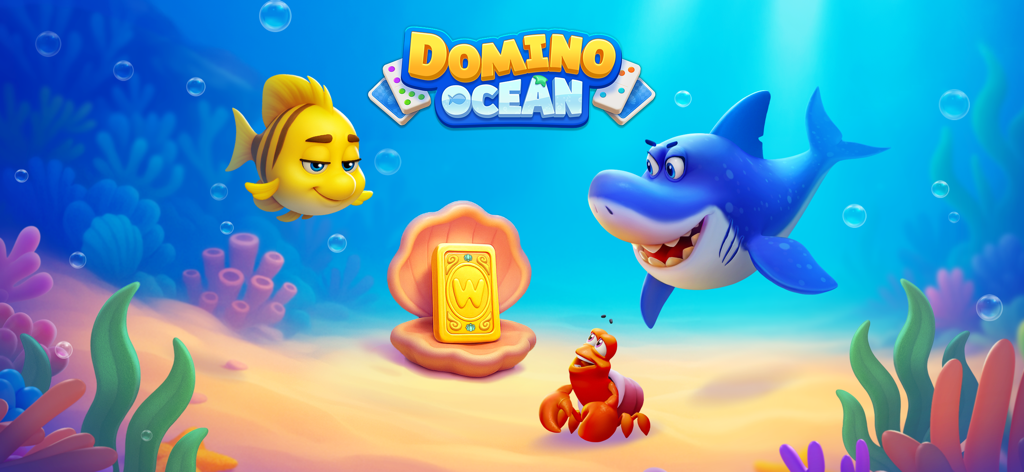 Domino Ocean : Solitaire Tiles - Juego Domino Ocean Solitaire Tiles con personajes marinos submarinos y un dominó dorado