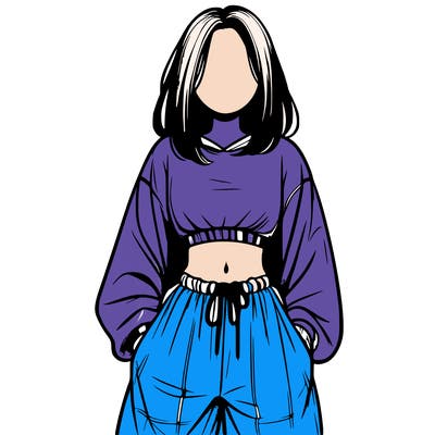 realistic girl faceless with baggy pants and a crop top