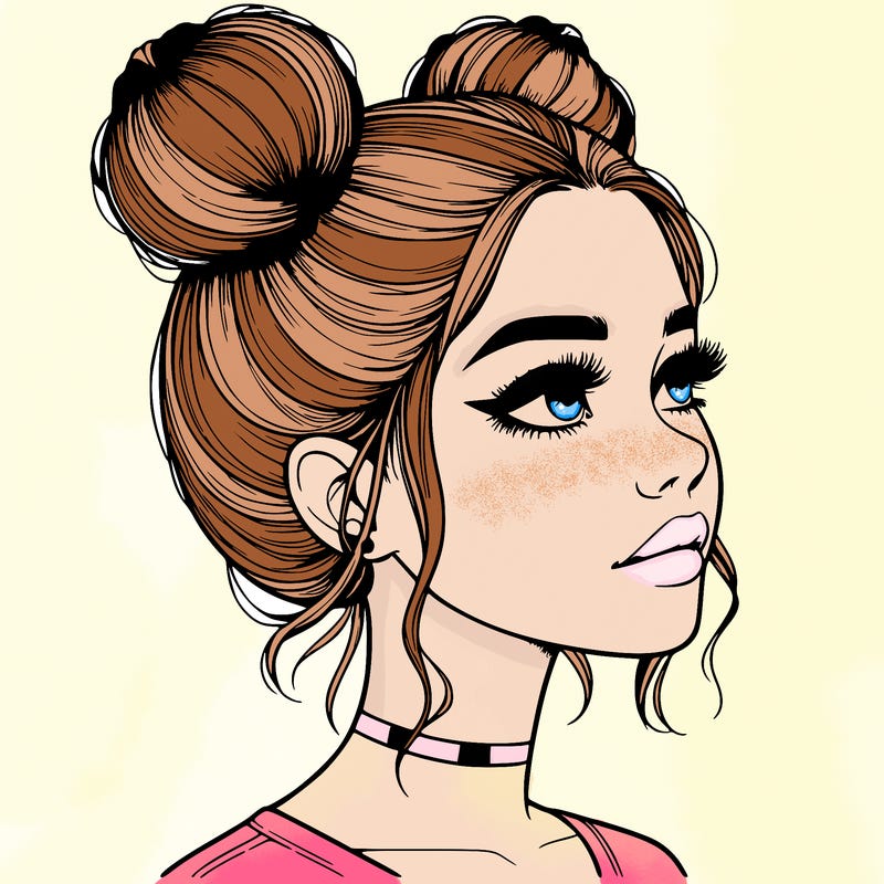 realistic girl with buns on the top of her head