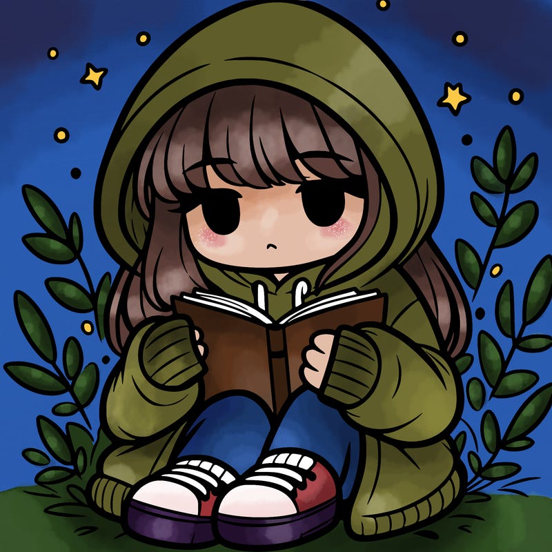 girl in oversized hoodie reading a book