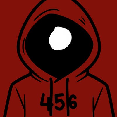 a person with non face waering a hoodie with a 456 symbol