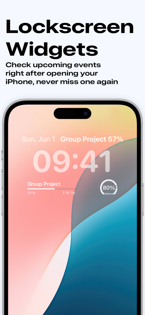 Deadline Tracker - iPhone lock screen showing Deadline Tracker widgets with task progress.