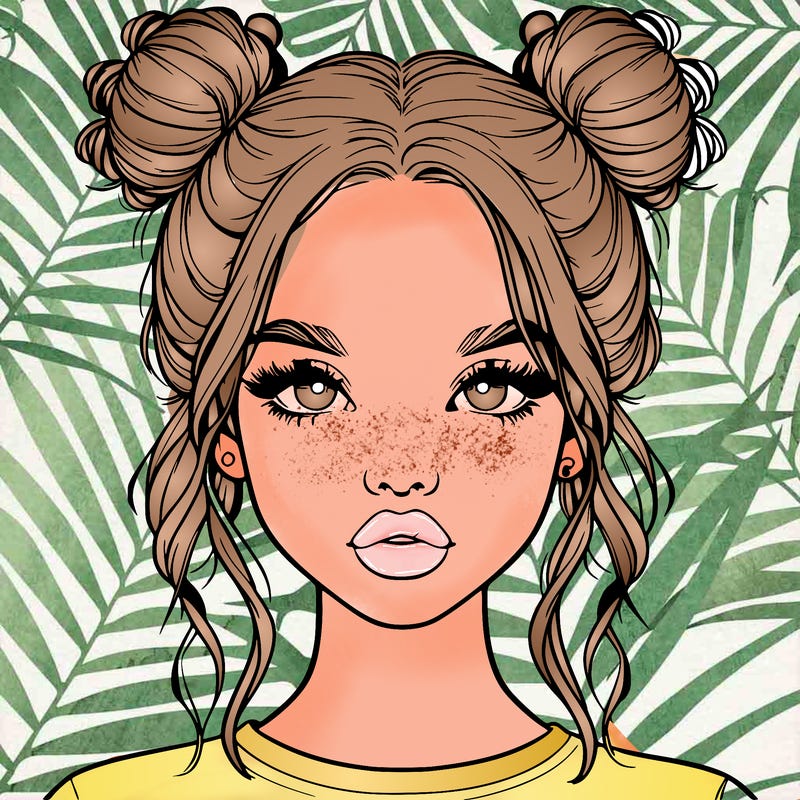 realistic girl with two buns in hair and lips