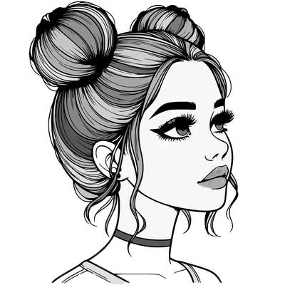 realistic girl with buns on the top of her head