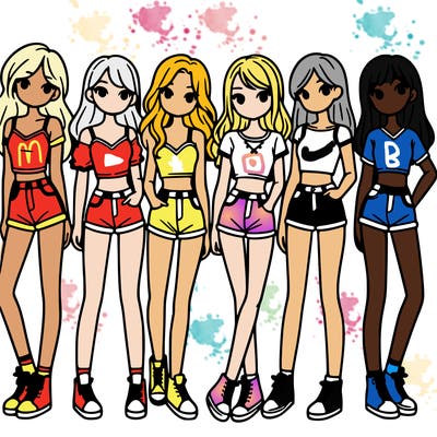 a group of girls wearing crop tops and shorts