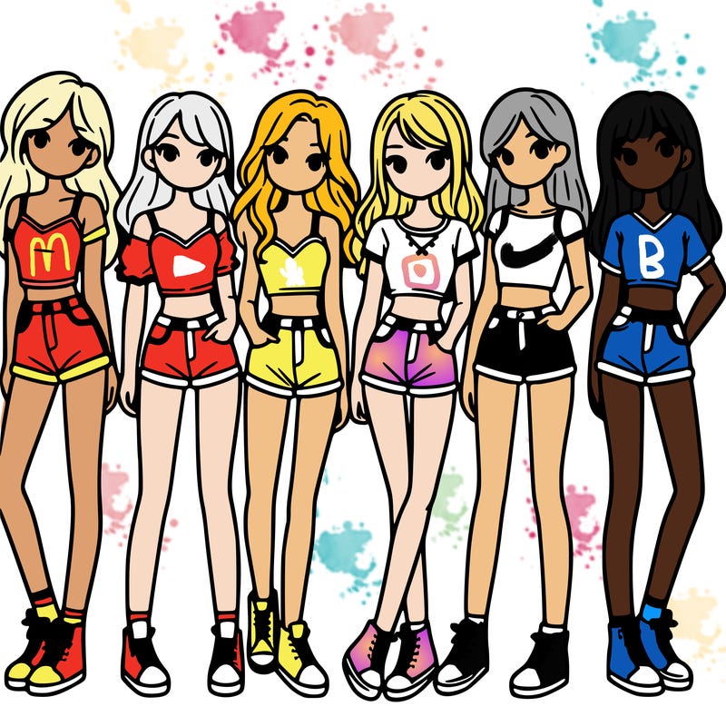 a group of girls wearing crop tops and shorts