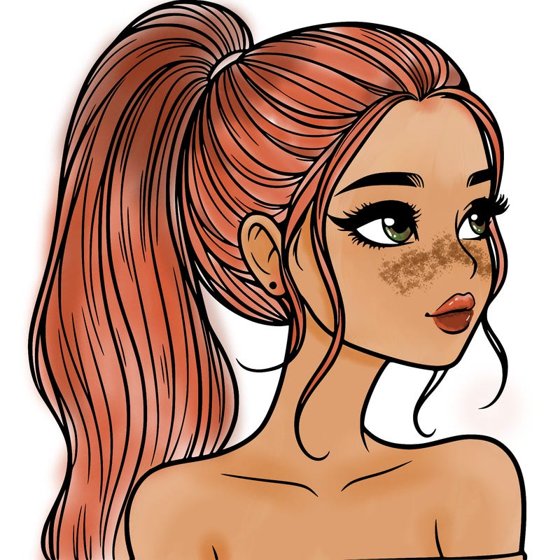 a beautiful and realistic girl with a high pony tail