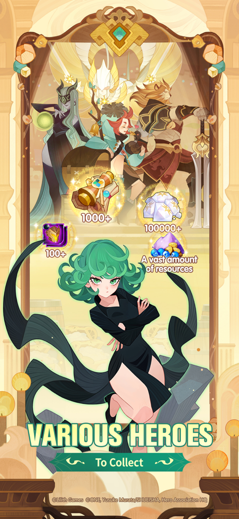 Artwork of diverse AFK Arena heroes and game resource icons promoting character collection.