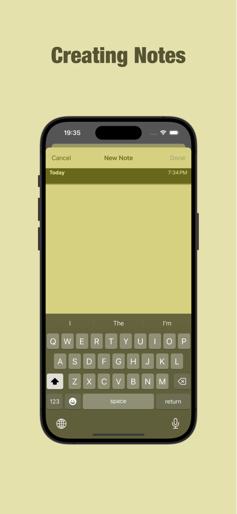 KeyAccess - Captura de pantalla de iPhone que muestra la interfaz para crear una nota privada dentro de la aplicación KeyAccess