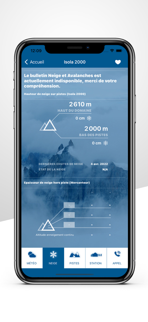 Météo-France Ski et Neige - Detailed snow depth and report for Isola 2000 ski resort in the Meteo-France Ski app
