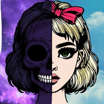 realistic girl with half skull mask