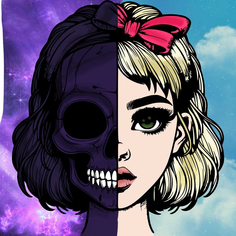 realistic girl with half skull mask