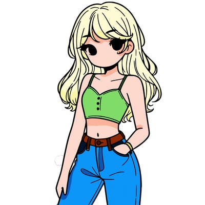 a girl wearing a crop top and jeans