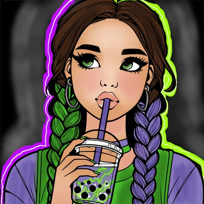 realistic girl with braided hair drinking boba