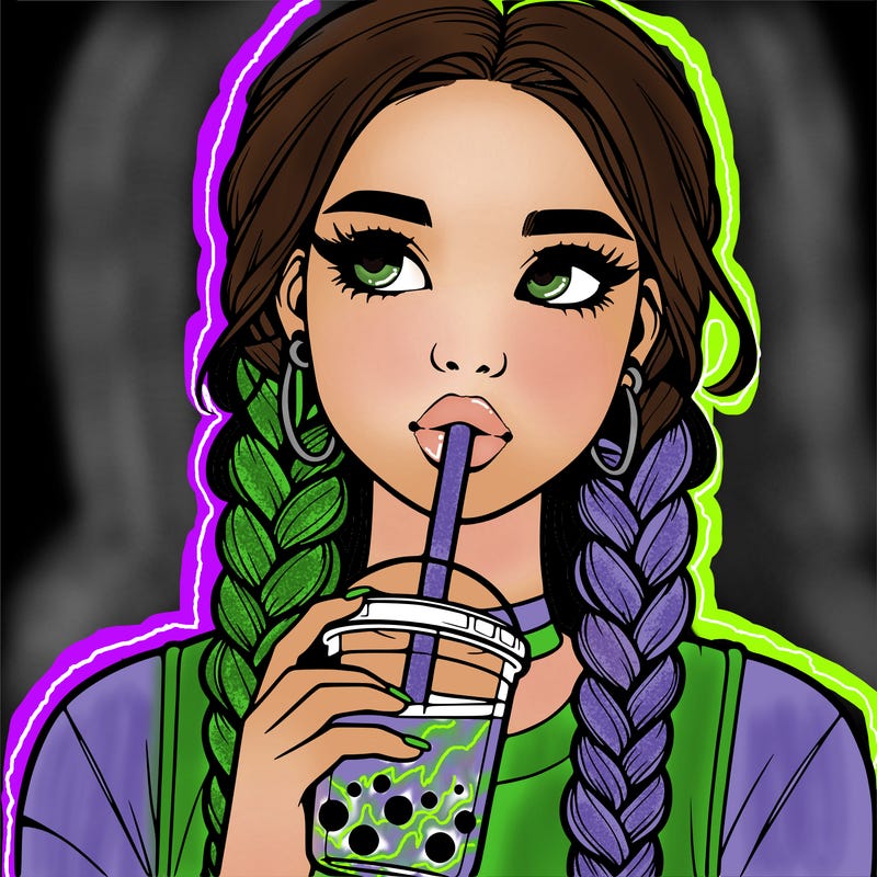 realistic girl with braided hair drinking boba