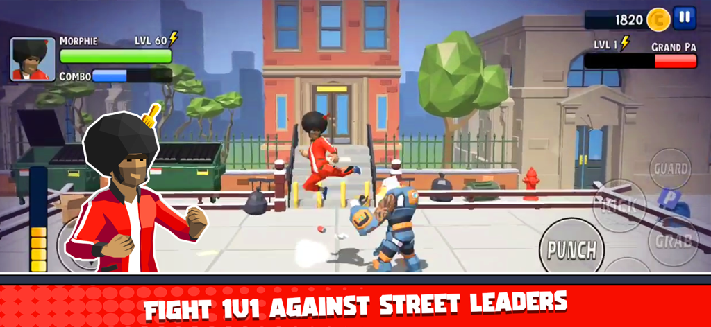 City Fighter vs Street Gang - Level 60 fighter Morphie battling a street leader in an urban city environment