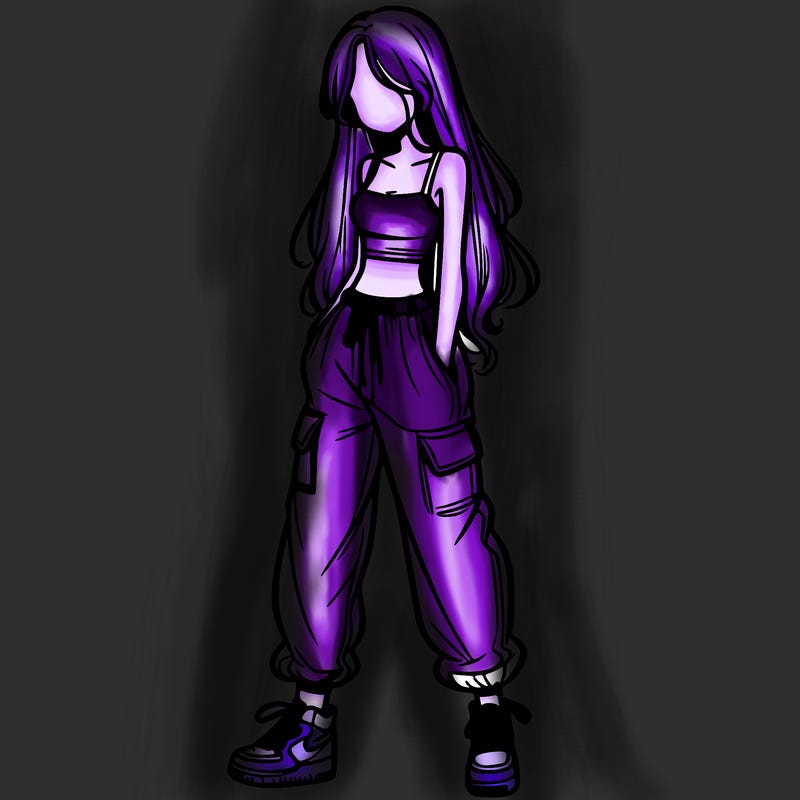 girl in baggy pants crop top and long hair