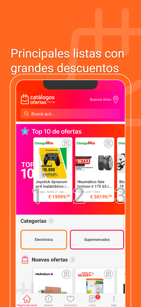Catálogos y ofertas Argentina - Interfaz de la aplicación Catalogos y ofertas Argentina mostrando las mejores ofertas de compras y categorías