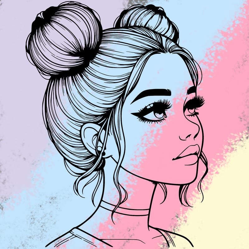 realistic girl with buns on the top of her head