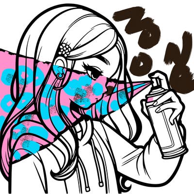 a realistic girl spray painting